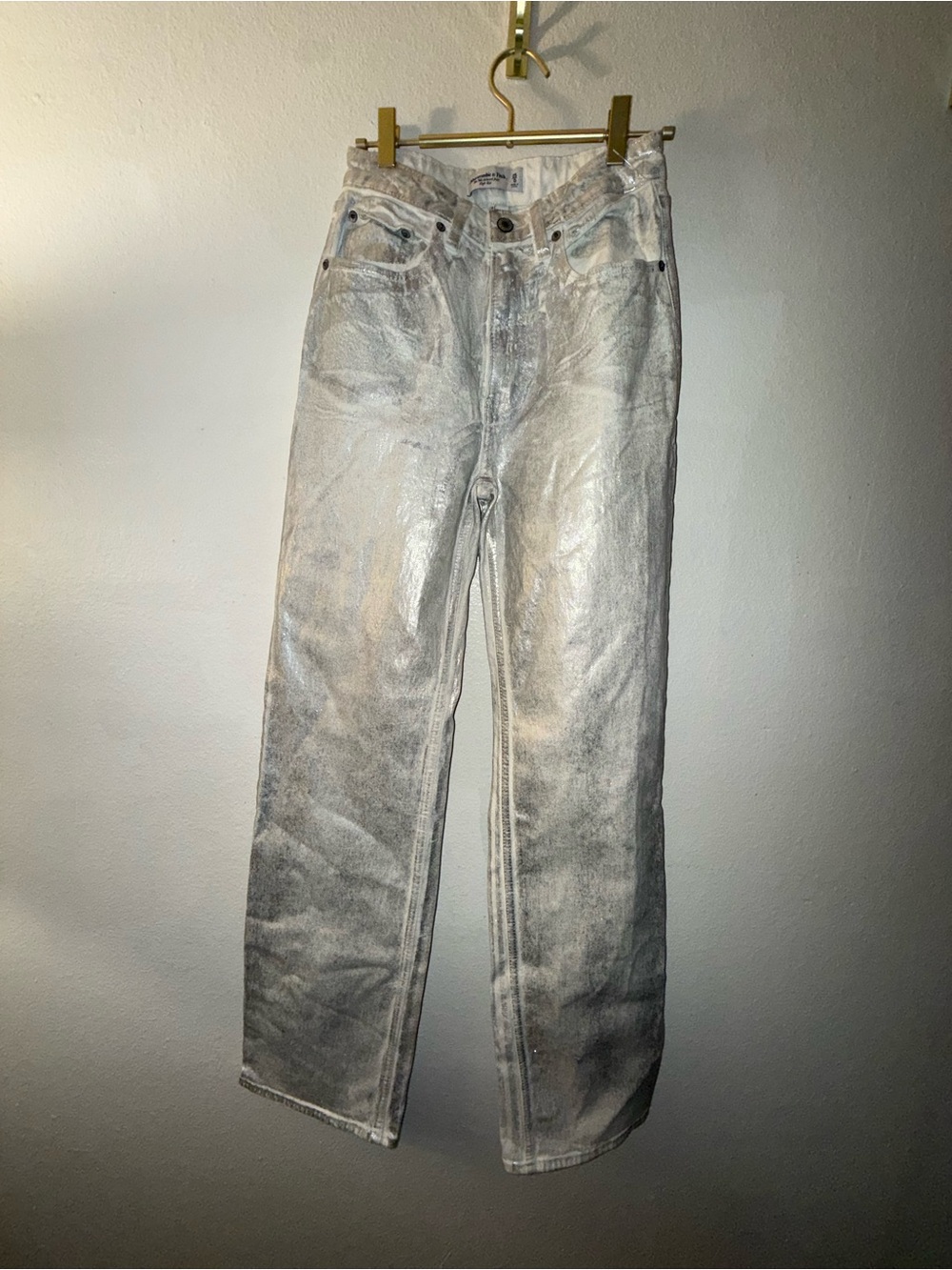 Abercrombie & Fitch Metallic Silver Straight Jeans